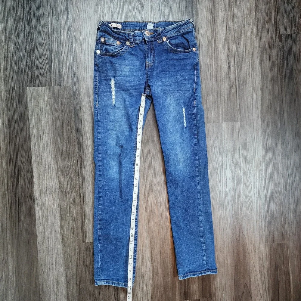 True Religion Mens Jeans 28×27 Blue Geno Relaxed Slim Distressed Stretch Denim